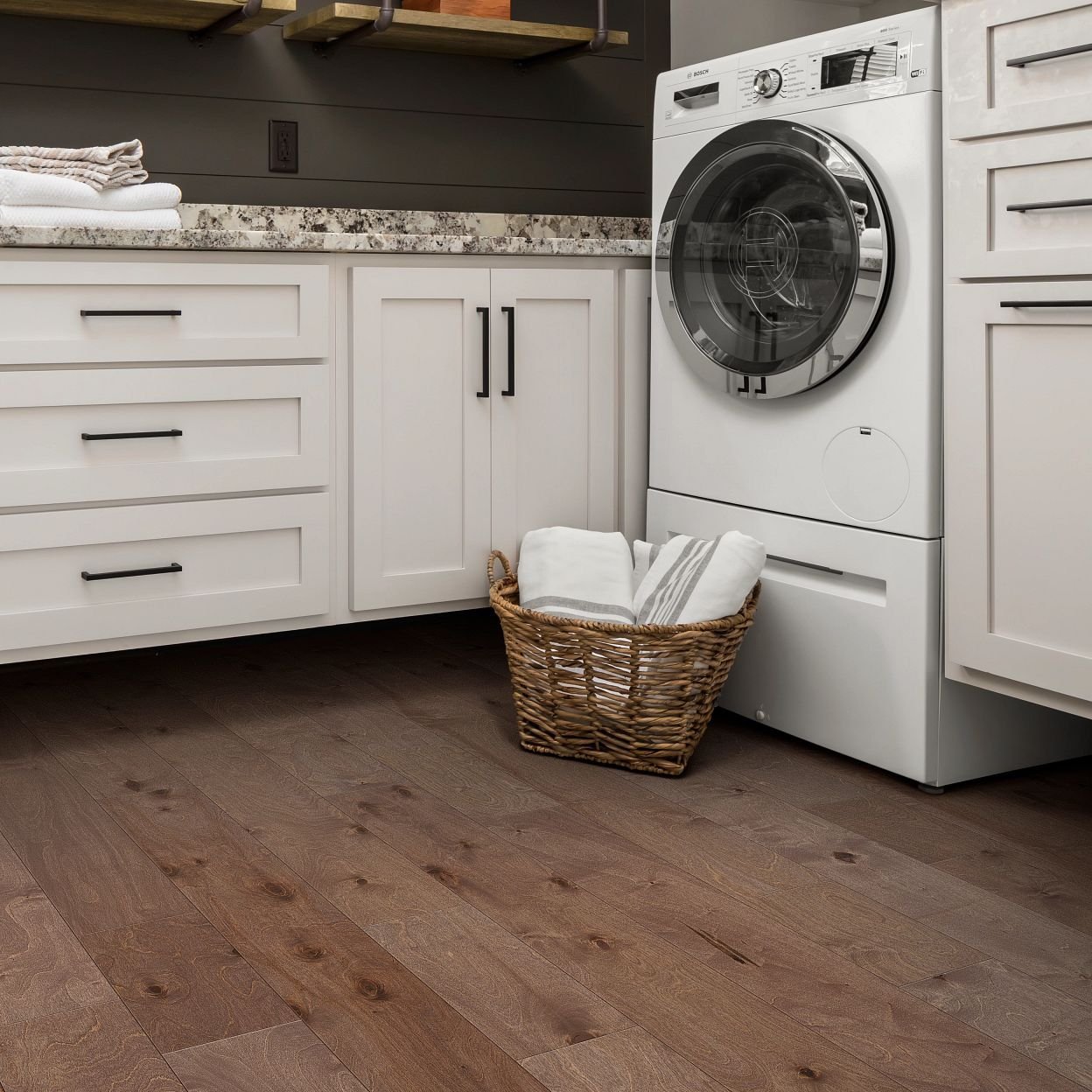 Laundry Room with wood flooring - Lacey's The Carpetmaster in VT